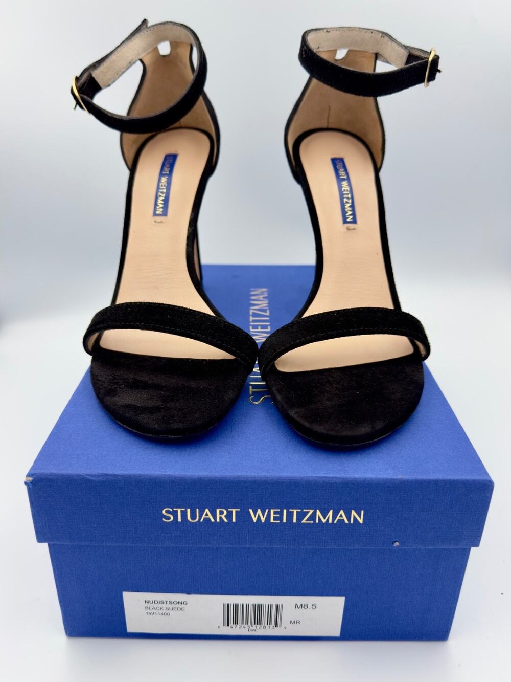 Stuart Weitzman 75mm Nudist Pumps, in Black suede, size 8.5 Women’s Versatile
